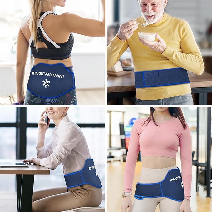 KingPavonini Extra Large Ice Pack for Back Pain Relief with Extension Strap, 1 Gel Pack Reusable Lower Back Ice Wrap for Lumbar Surgery, Sciatica, Herniated Disc, Coccyx Pain, Cold/Hot Therapy