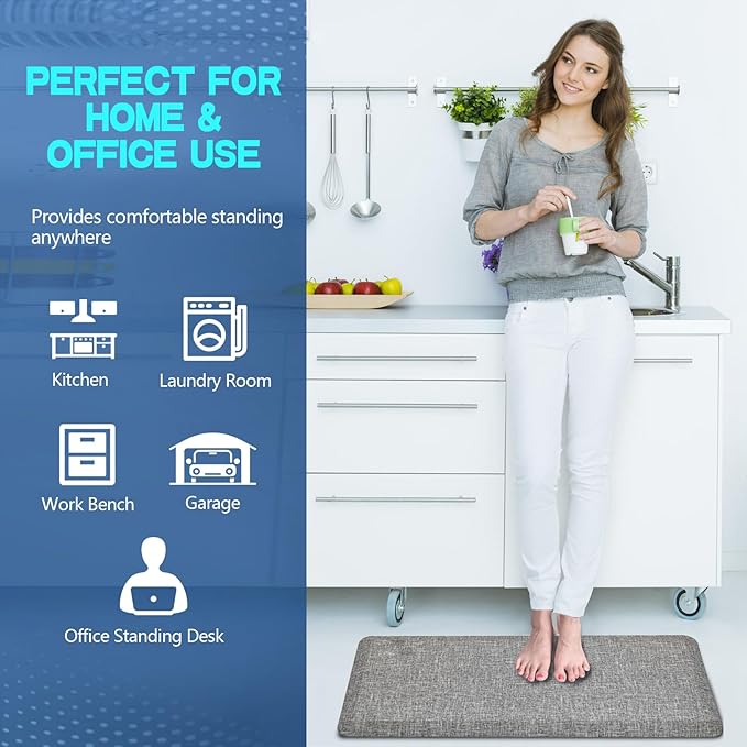 Anti Slip 3/4 inchs Anti Fatigue Kitchen Floor Mat, Ergonomic Comfort Standing Mat, Waterproof Kitchen Runner for Home, Kitchen, Office, Laundry, Garage (Light Gray, 20" x 32" -0.75")