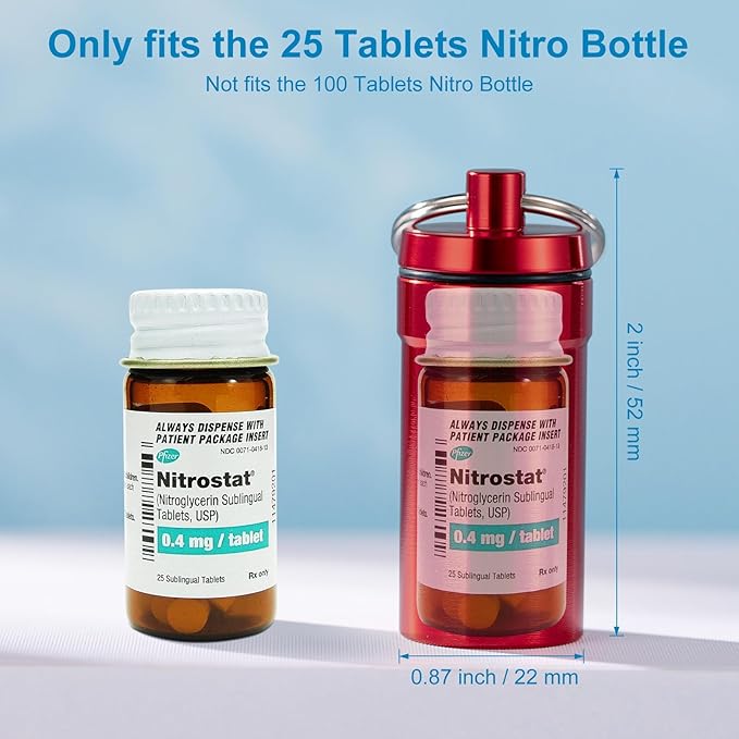 Keychain Pill Holder for Nitroglycerin, 3 Pack Mini Waterproof Portable Travel Purse Pocket Pill Case, Keychain Fob Container for 25ct Nitro/Nitroglycerin Bottle (3pcs-Black + Blue + Red)