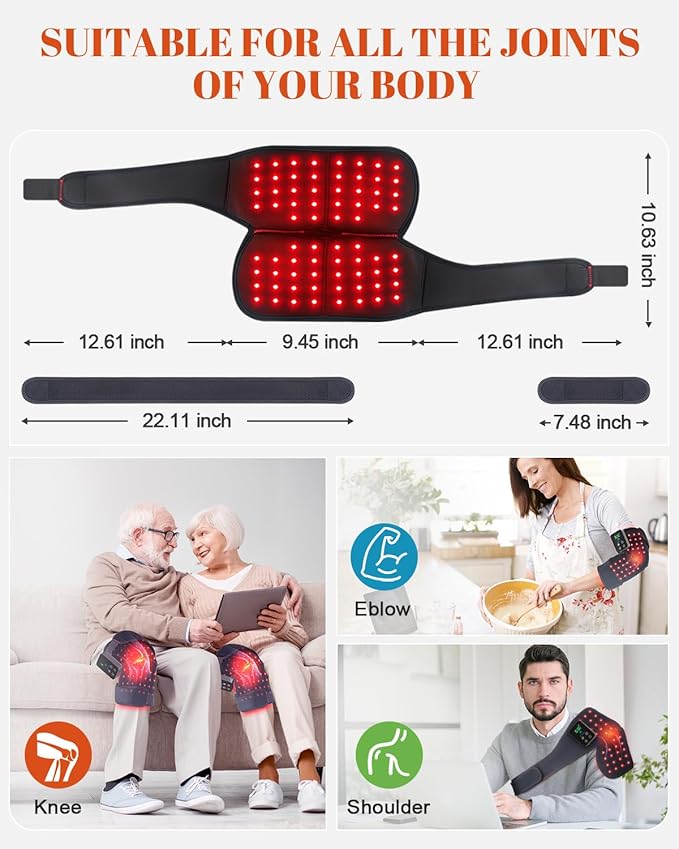 Red Light Therapy Knee Brace 2 Pack – Wireless 72 LED with 660nm & 850nm, 3000mAh Battery, Heat & Pulse Modes for Knee, Elbow, Shoulder, Joint Discomfort & Pain Relief