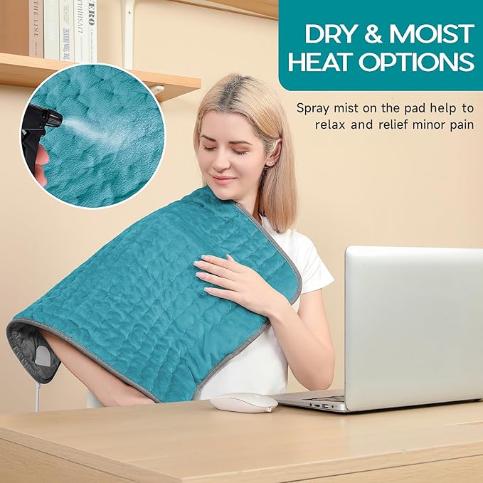 Heating Pad for Back Pain & Cramps Relief, Electric Heating Pad for Neck/Shoulders/Legs/Arms/Knee, 6 Heat Settings, 4 Timer, Auto Off, Machine Washable, Gifts for Men Women(Cyan, 20''x24'')