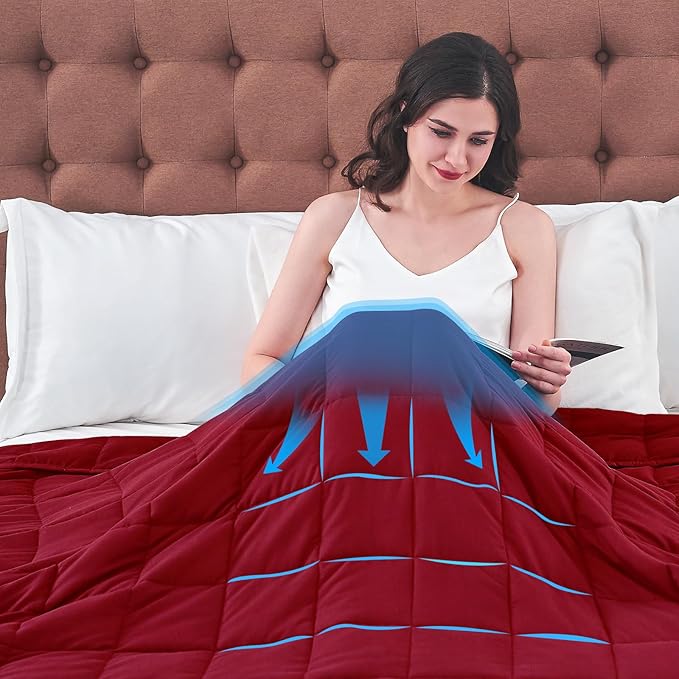 yescool Weighted Blanket for Adults (17 lbs, 48" x 72", Red) Cooling Heavy Blanket for Sleeping Perfect for 110-130 lbs, Twin Size Breathable Blanket with Premium Glass Bead, Machine Washable