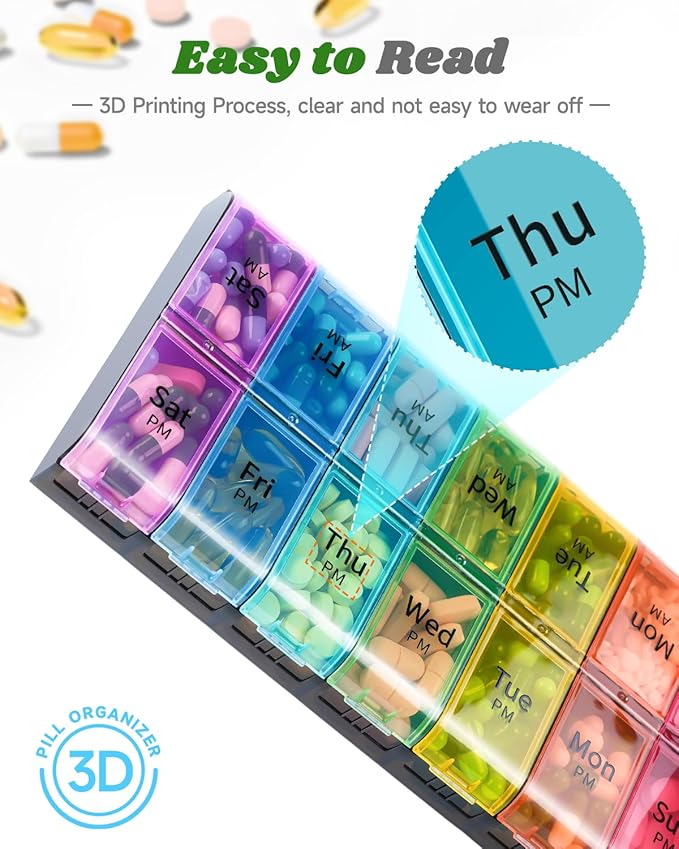 （2 Pack Set） Colorwing Extra Large Pill Organizer 2 Week Solution