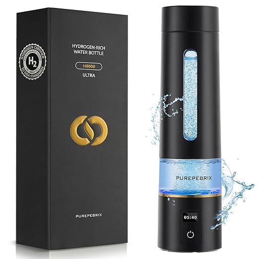 Hydrogen Water Bottle Generator-Up to 8100 PPB Molecular Hydrogen, 12-Hour Hydrogen Retention, IHSA Certified SPE/PEM Tech, Portable Hydrogen Bottle, Healthy Gift (Black)