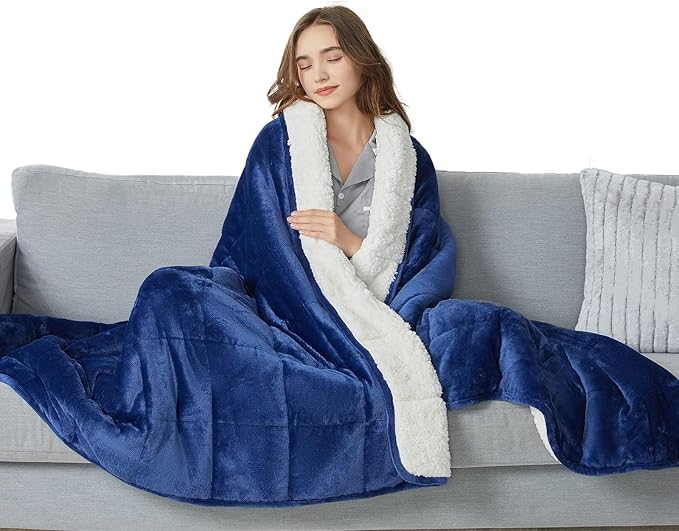 yescool Weighted Blanket for Adults (15 lbs, 48" x 72", Sapphire Blue) Heavy Blanket for Sleeping Perfect for 140-160 lbs, Twin Size Breathable Blanket with Premium Glass Bead