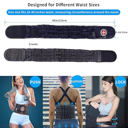 Decompression Back Belt - Lumbar Support Belt for Men & Women Lower Back Pain Relief, Back Traction Device Fits Waist Size 29-49 Inches (Blue)