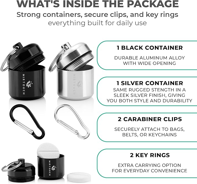 GlucoPod - Portable Keychain Pill Holder Case for Emergency Glucose Tablets & Critical Meds Discreet Waterproof for Travel Bags Pocket Purse GlucoTab Carrier with Carabiner Each Holds up to 4 Tabs 2pk