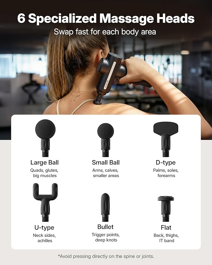 MERACH Pro-Grade Massage Gun, Quiet Massage Gun Deep Tissues, 12MM Percussion Massager Tools for Muscles/Shoulders/Legs/Body Pain Relief, Handheld Massager with 6 Heads & 5 Speeds, Gift for Him