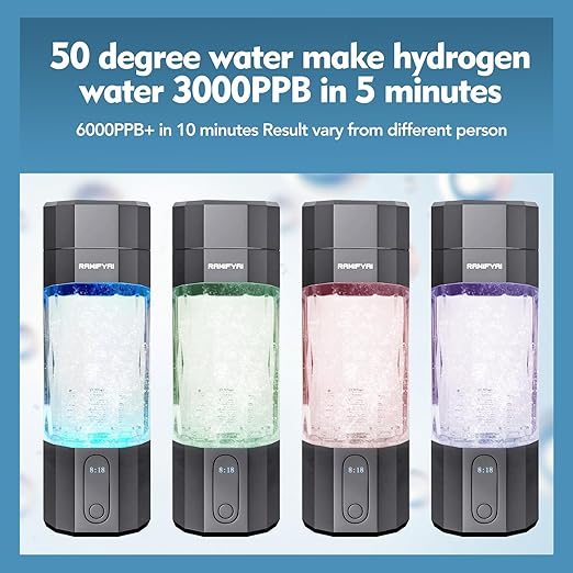 New Upgrade 10000PPB Hydrogen Water Bottle SPE/PEM Technology Seven Colorful Light Double Anti-Slip and Leak-Proof Hydrogen Water Generator with LCD Display (Gray, H60)
