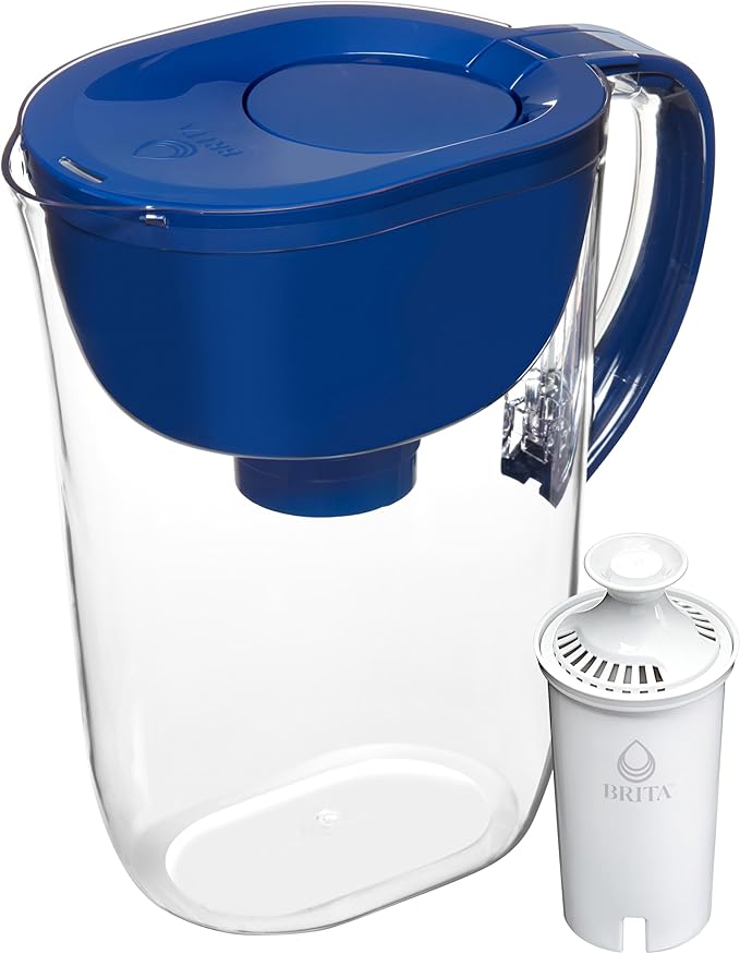 Brita Large Water Filter Pitcher for Tap and Drinking Water with SmartLight Change Indicator, Includes 1 Standard Filter, BPA-Free, Lasts 2 Months, 10-Cup Capacity, Mazarine Blue