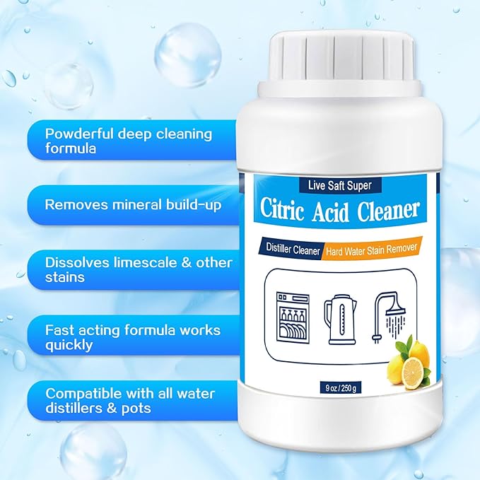 Distiller Descaler Citric Acid Cleaner - 1 Lb Bulk Citric Acid Powder for Cleaning Water Distillers, Hard Water Stain Remover for Hot Water Dispenser Electric Kettle