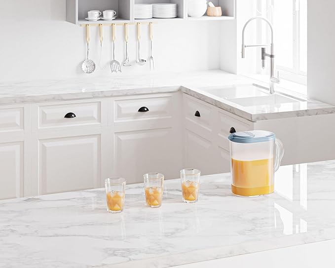 Tribello Pitcher with Lid 1 Gallon, Slim Clear Plastic Water Jug with Pivot-top Spout Lids, Iced Tea Pitcher for Fridge, Freezer/Dishwasher Safe, and BPA/Phthalate Free - Bulk (2 Pack)