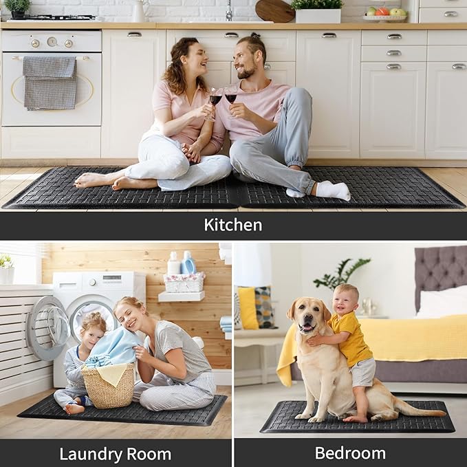 UKISS Kitchen Rugs ，Waterproof Kitchen Mats ，Cushioned Anti Fatigue Kitchen Mat for Floor, Non-Slip Comfort Foam Standing Mat for Kitchen, Floor Home, Office, Sink, Laundry (Black, 17.3"x28")
