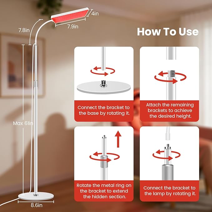 Red Light Therapy for Body and Face Use, 3 in 1 Chip with 660nm Red Light and 850nm Near Infrared Light, LED Red Light Therapy Lamp with 61 inch Adjustable Stand, Timer and Dimmer