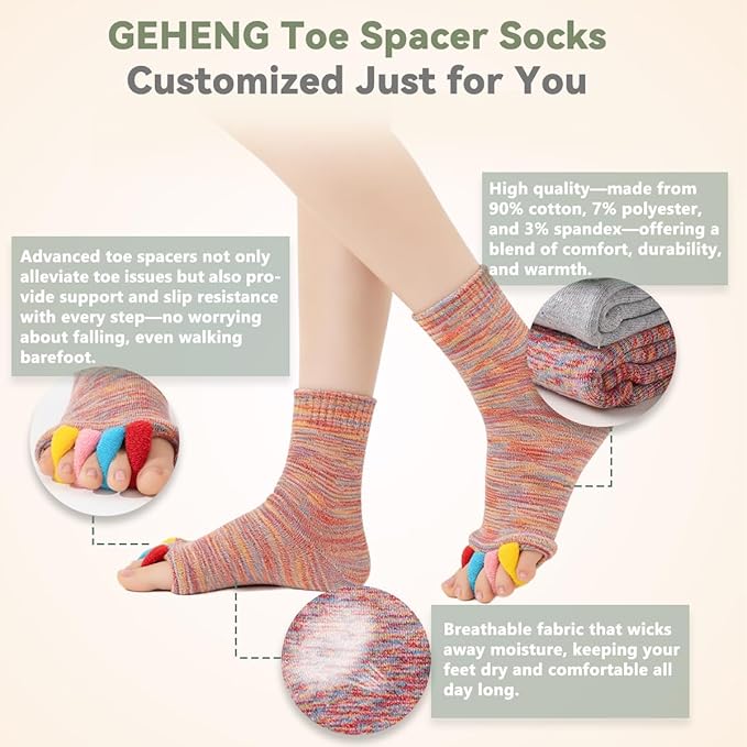 Toe Separator Socks for Yoga Women Men, Bunion Corrector Spacers Socks for Pain Relief & Circulation Improvement