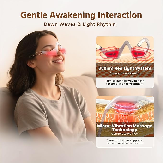 Under Eye Red Light Therapy Glasses,Eyelift Under Eye Device with Eye Massage for Relieve Eye Bags Eye Fatigue, Dark Circles