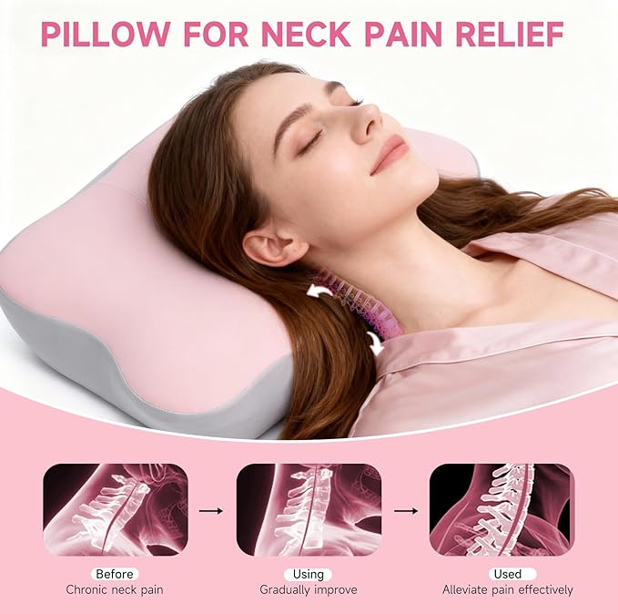 Ergonomic Neck Pillow for Sleeping, Breathable Snoring Memory Foam Pillows, Sleep Apnea Pillows for Neck Correcting/Cozy Rest/Deep Sleep/Fibromyalgia Pillow [Pink]