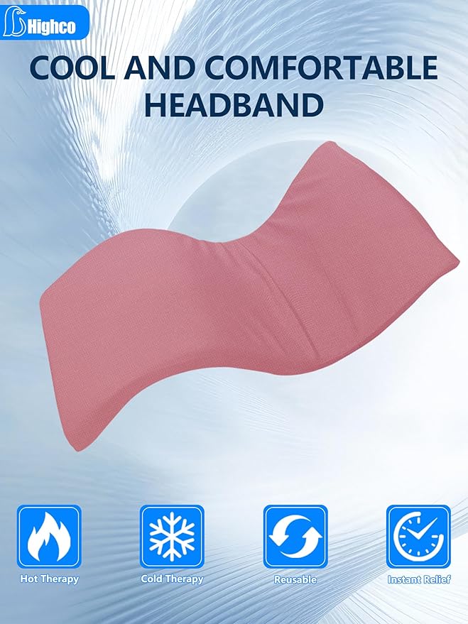 Multifunction Migraine Relief Cap,Soothing Headache Hat Ice Head Wrap,Cooling Gel Headband Neck Ice Wrap Cold Compress for Tension,Puffy Eyes,Stress,Hangover,Pink