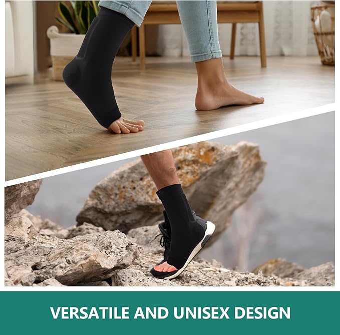 Welnove Achilles Tendonitis Heel Protector Sleeves H-Shape Achilles Tendon Support Compression Gel Padded Sleeve Socks for Cushion of Bursitis, Tendonitis, Tenderness, Dry Cracked - Black,Regular