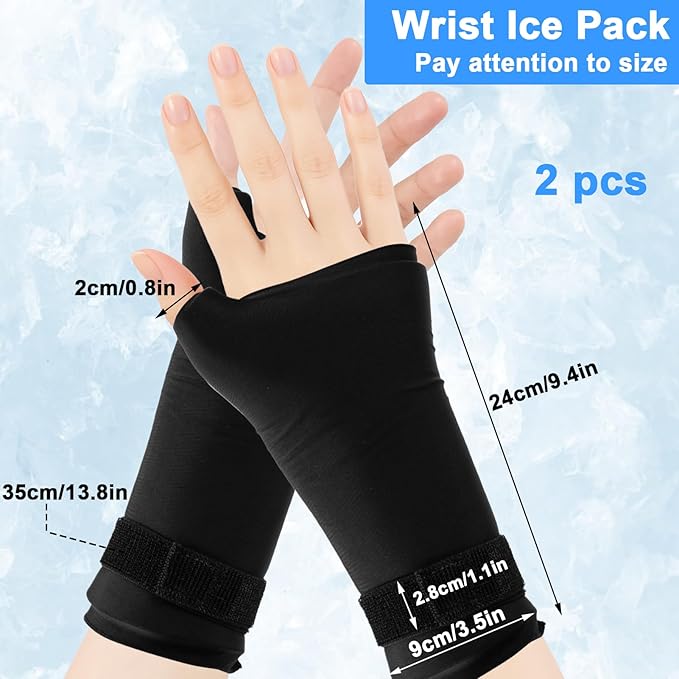Wrist Ice Pack Wrap for Hand, Compression Hand Ice Pack for Thumb & Arm with Extended Coverage, Ice Wrist Wrap relieves Carpal Tunnel, Arthritis, Reusable Hot & Cold Therapy Gloves (2 Pcs)