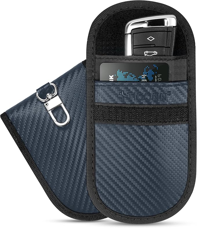 TICONN 2PK Faraday Bags for Car Keys Fob, 3.25"X4.75" Faraday Cage Protector, Car RFID Signal Blocking, Anti-Theft Pouch Anti-Hacking Case Blocker (Navy, S)