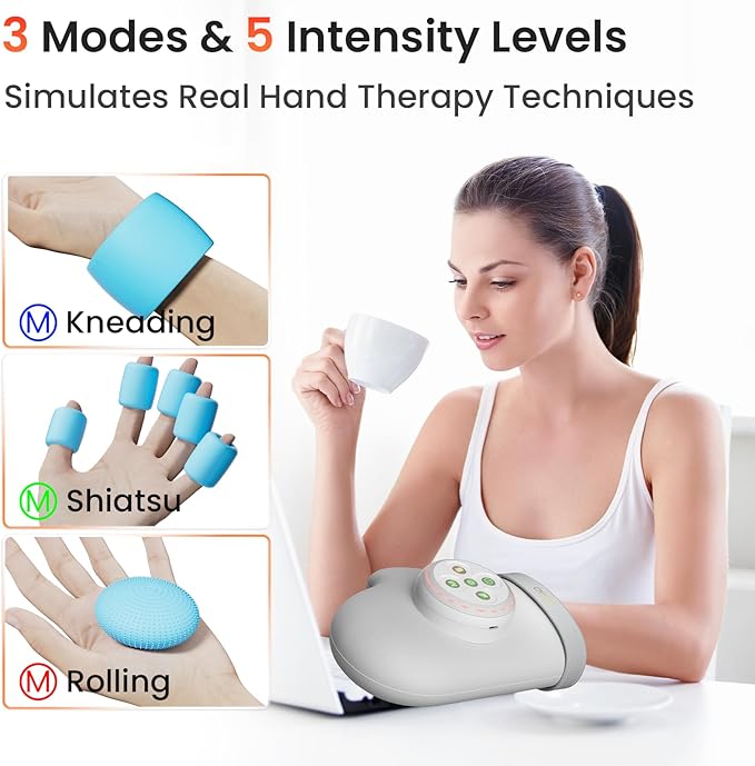 Hand Massager with Heat and Compression for Arthritis Carpal Tunnel,3 Modes, 5 Intensity & 3 Heat Therapy for Hand Wrist Pain and Stiffnes Relief,Timer & Rechargeable,Gifts for Women/Men,White