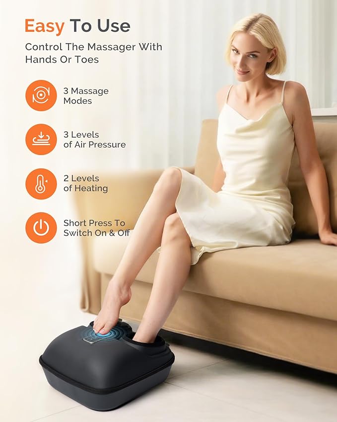 AIRSEE Shiatsu Feet Massager for Neuropathy & Pain Relief, Powerful Muscle Relaxation with Heat, Air Compression & Vibration & Rolling, Deep Kneading for Plantar Fasciitis, Size 12, Ideal Gift