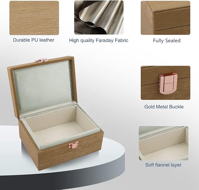 JXE JXO Faraday Box, Faraday Key Fob Protector, Faraday Cage, Key Fob Signal Blocker Box (Mini Imitation Wood)