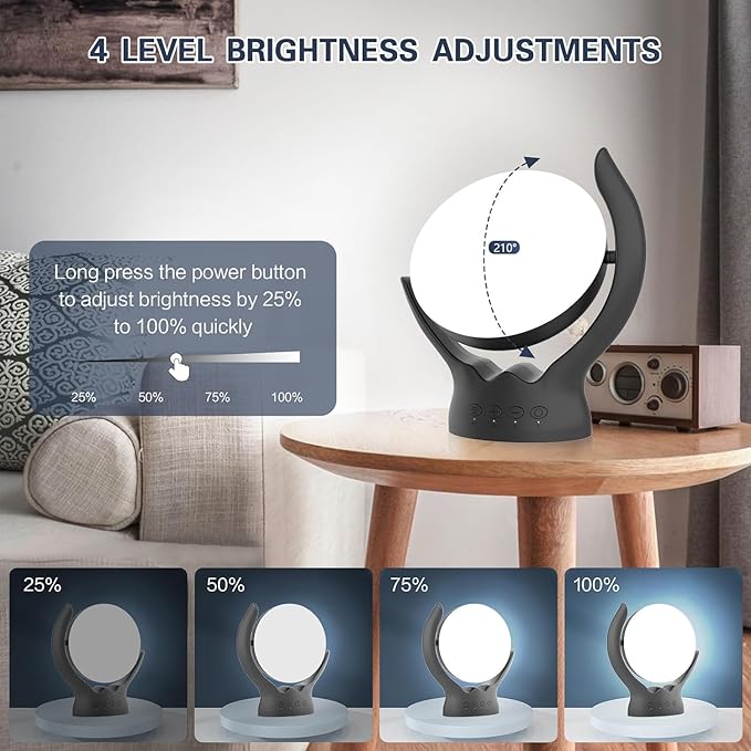 Voraiya Light Therapy Lamp, UV-Free 10000 Lux Therapy Light, Rotatable Happy Sunlight Lamp with 5 Brightness & 3 Color Temperature, Timer & Memory Function, Daylight for Bedroom, Office