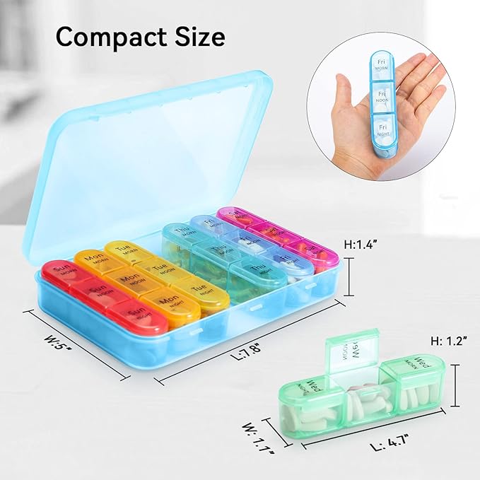 ASprink Pil Box 3 Times a Day, Weekly Pill Organizer 3 Times a Day - Daily Pill Box 7 Day Medicine Organizer, Large Pill Case, Travel Pill Organizer (Blue)