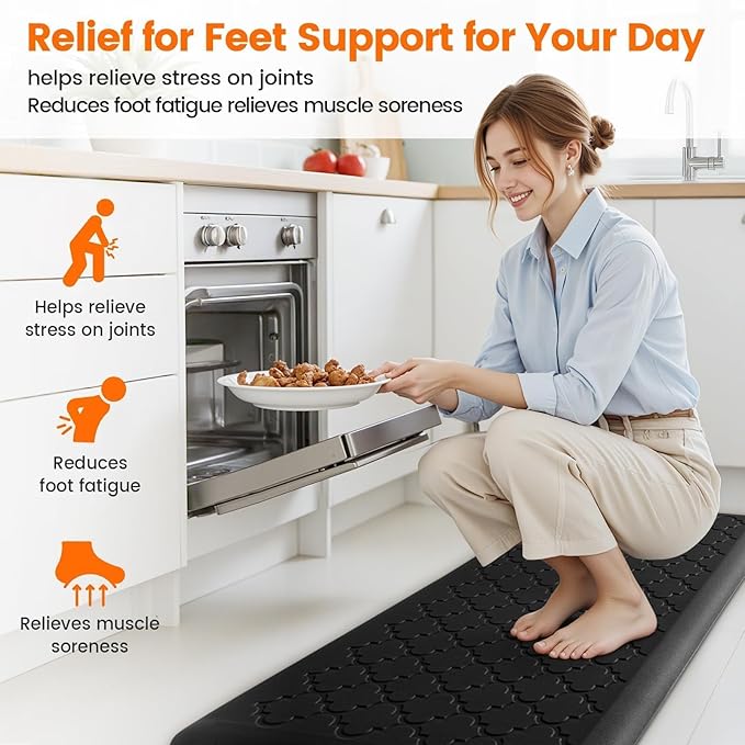 4/5 Inch Thick Anti-Fatigue Kitchen Mat Water Resistant Non-Slip Kitchen Floor Mat Ergonomic Comfort Standing Mat for Home Kitchen Office Laundry 17.3"x 60" Black