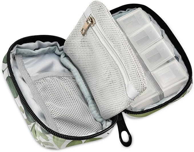 Travel Pill Case Green Leaf Counter Herb Plant Weekly Small Pill Box 7 Day Pill Box Pill Organizer Bag