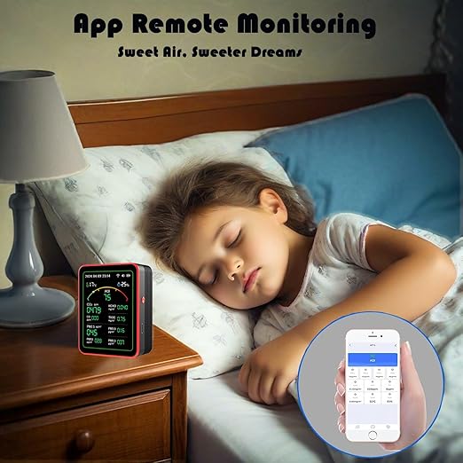 Smart Air Quality Monitor Indoor: WiFi Air Quality Tester, 15-in-1 Air Quality Meter with PM, CO2, TVOC, HCHO, AQI, Temperature and Humidity Sensor, App Remote Control, for Office Home