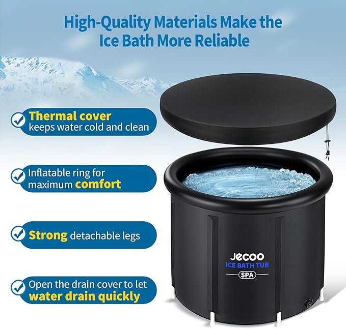 Jecoo Ice Bath Tub for Athletes, 116 Gal Heavy Duty Cold Plunge Tub Portable Cold Plunge for Adults Ice Baths Cold Water Therapy for Recovery at Home, Gyms, Indoor Outdoor…, Black