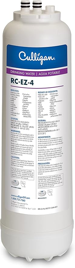 Culligan RC-EZ-4 Premium Water Filtration Replacement Cartridge for Under-Sink, Refrigerator, & RV Systems - EZ Change Water Filter System (500 Gallon Life)