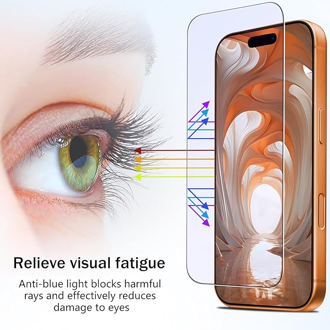 HPTech 2 Pack Anti Blue Light Screen Protector for iPhone 17 Pro Max 6.9 Inch Eye Protection Tempered Glass Film, Easy to Install, Bubble Free