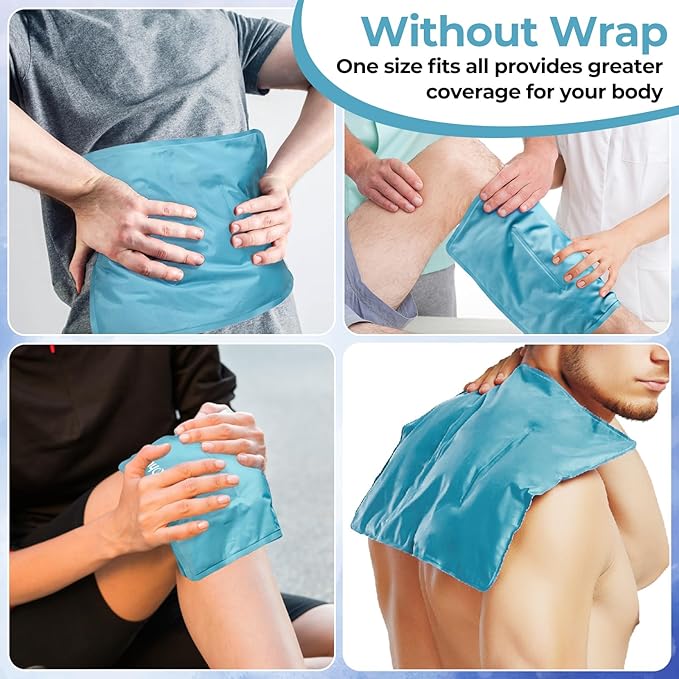 Ice Packs for Injuries 14" X 11": Ohuhu 2 Pack Hot Cold Gel Ice Pack X-Large Reusable Ice Packs with Wrap Flexible Pain Relief for Shoulder Legs Knee Back Hip Aches Injury Muscle Pain-Light Blue