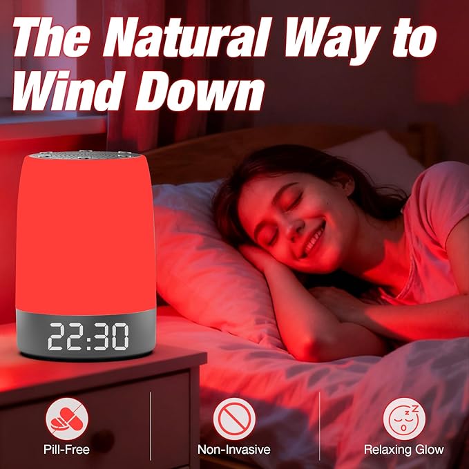 Red Light Therapy Lamp for Sleep, Bestkid 5-Level Night Light Red for Adult Kids, White Noise Sound Machine with APP Control Alarm Clock Timer for Bedroom, Stress Relief, Relaxation, 620-690nm