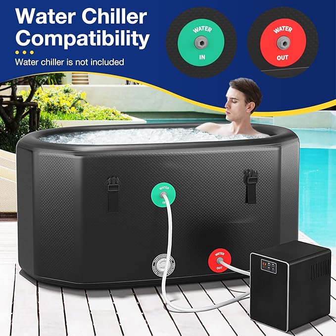 COSTWAY XL 129 Gal Oval Ice Bath Tub with Cover, Portable Outdoor Inflatable Cold Plunge Tub with Backpack, Pump, for Cold and Therapy, Compatible with Water Chillers, Black