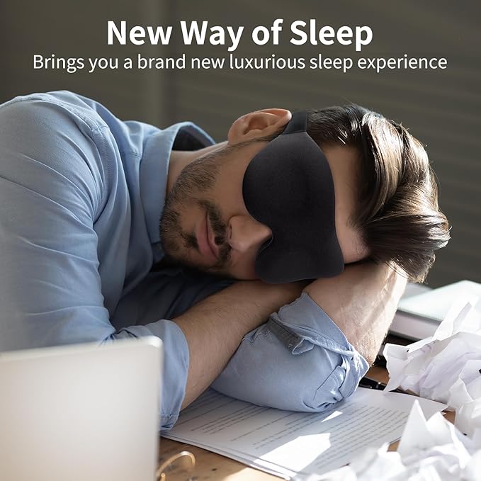 Sleep Mask for Side and Back Sleeper, Super Soft Relaxing Eye Mask for Sleeping Padded with Memory Foam, 100% Light Blocking Blindfold (Black & Blue)