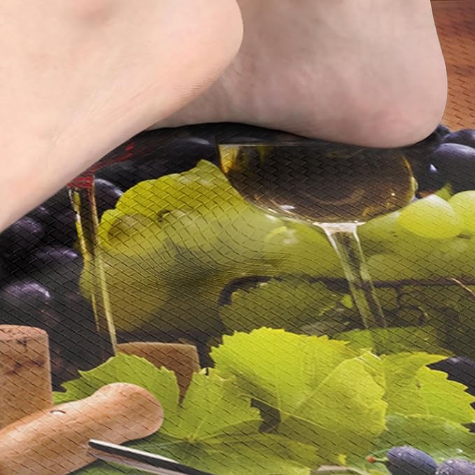 Anti-Fatigue Wine Kitchen Rug Set of 2 Cushioned Grape Kitchen Mats for Floor, Retro Standing Mat Waterproof Non-Slip Kitchen Mats and Rugs PVC Ergonomic Comfort Foam Decor for Kitchen