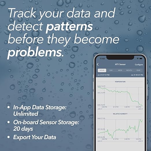 SensorPush HT1 Smart Temperature Sensor & Humidity Sensor - Thermometer & Hygrometer w/App Monitoring - Indoor/Outdoor Temperature and Humidity Monitor w/Heat Index for RV, Fridge & More