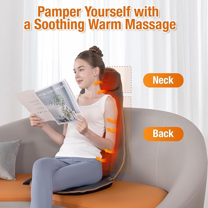 SLOTHMORE Vibration Back Massage Cushion with Heat, Back Massager Cushion with 5 Massage Modes, Heated Massage Pad for Office Chair & Home Relaxation