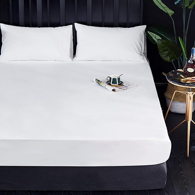 WenBags Waterproof Fitted Bed Sheets,Mattress Protector for Home & Hospital Care Beds, Soft Hospital Bed Sheets with Elastic All Around(1, White, Twin)
