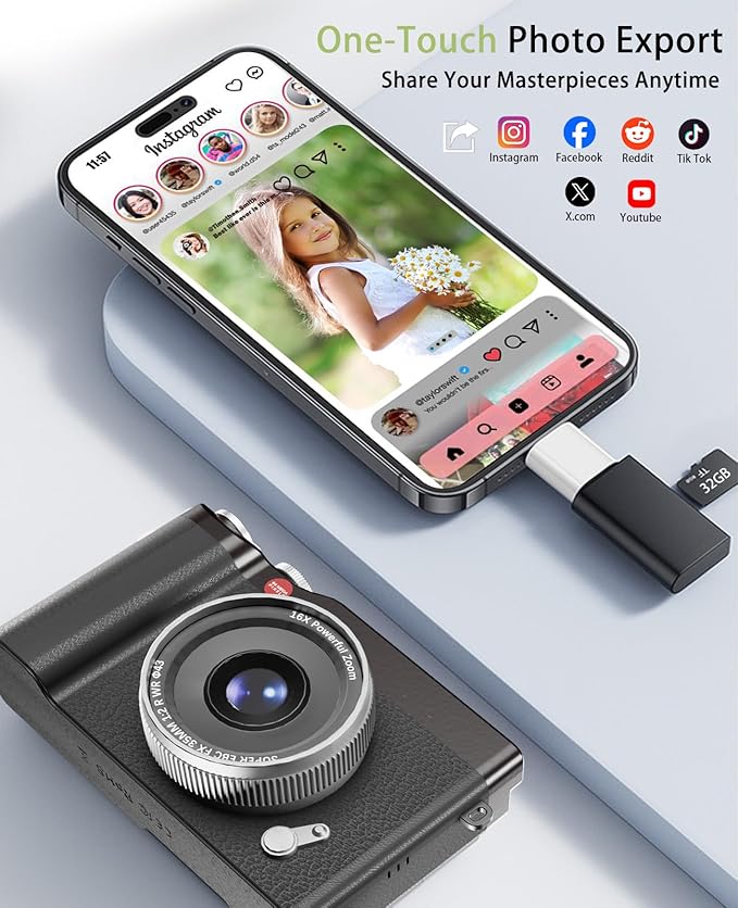 Kids Camera 64MP 1080P Digital Camera with Flip Screen 32GB SD Card Toys for Girls 3-12 Year Old Boys and Gifts