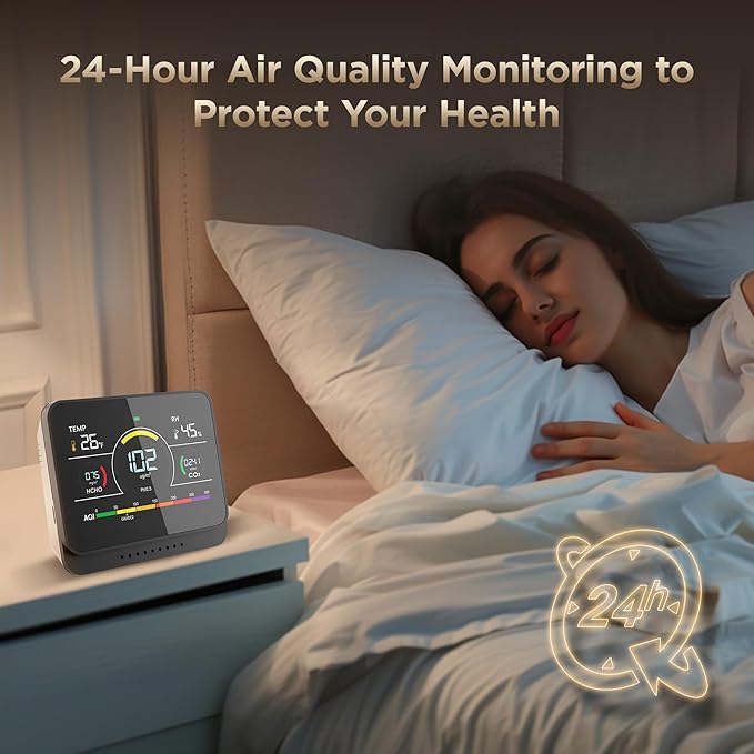 13 in 1 Indoor Air Quality Monitor Portable PM1|PM2.5|PM10|CO2|Formaldehyde|Temp|Humidity and 6AQI Detector with Beep Alarm & 3000mAh Battery,Highly Accurate Air Quality Tester for Home,Office
