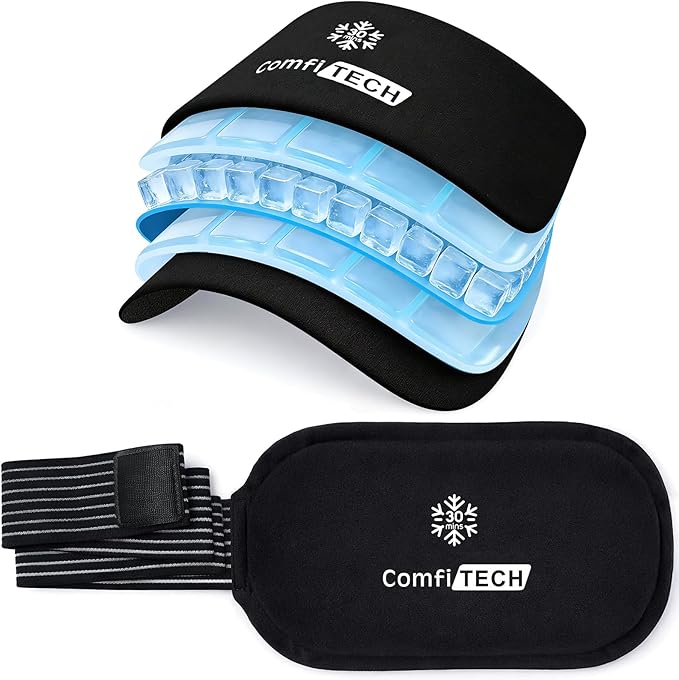 ComfiTECH Triple-Gel Soft Ice Packs for Injuries Reusable with Extended 30-Min Cooling, Flexible Ice Wraps with Adjustable Strap for Joint, Muscle Recovery on Knee, Back, Shoulder, Arm, Neck, 12"×6"