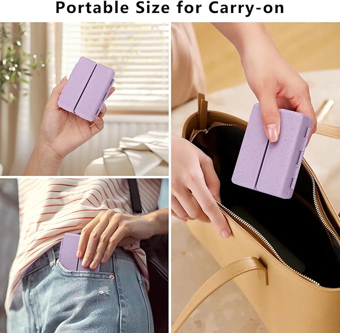 FYY Travel Pill Organizer with Blank Lables,6 Compartments Magnetic Pill Organizer Pill Box for Purse Pocket to Hold Vitamins,Cod Liver Oil,Supplements and Medication-Purple