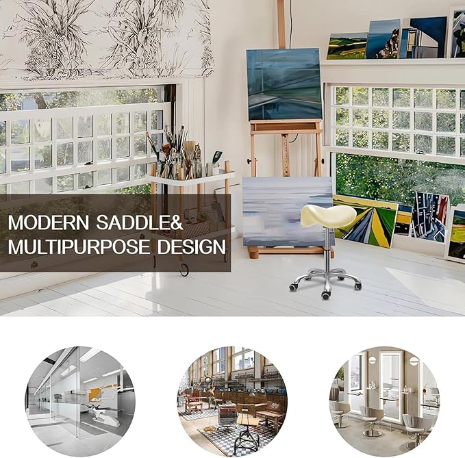 Saddle Stool with Wheels,Rolling Stool,Rolling Chair Ergonomic Swivel Rolling Chair with Hydraulic Lifting Height Adjustable Rolling for Office Medical Massage Salon Drafting(White)
