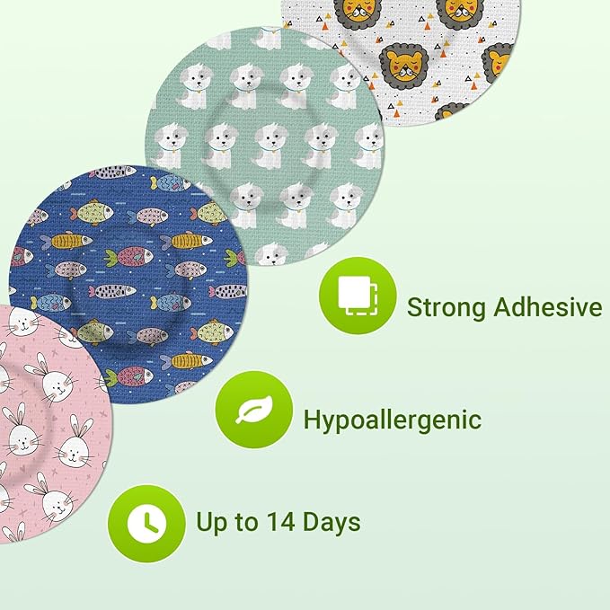 Freestyle Libre 2 & Lingo Colorful Adhesive Patches, 2pcs Protective Hardshell Cover + 10pcs Surprise Pattern Sensor Patches,Multiple Protection for CGM Glucose Monitor
